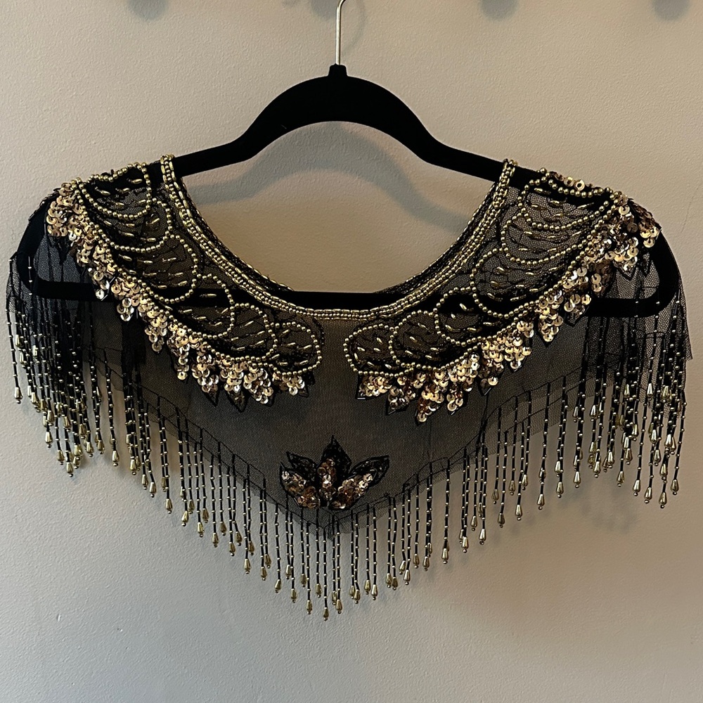 Hand Beaded Black and Gold Shall